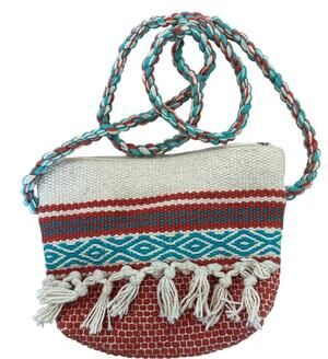 Boho Blanket Fringe Crossbody Bag 8x6x0 Zip Top Festival Vegan Western